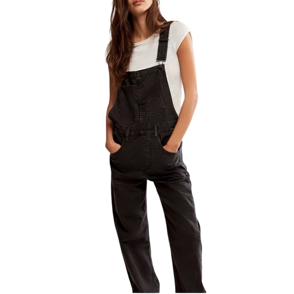 We The Free Black / Gray Denim Bib Overalls Size 27 #1680 - Picture 1 of 8